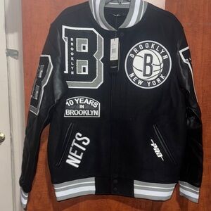 NBA Brooklyn Nets Black and White Varsity Jacket